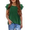 thumbnail image 1 of Arshiner Girls Tops Ruffle Sleeve Green Shirts for Girls Round Neck Blouse for Kids 10-12 Years, 1 of 9