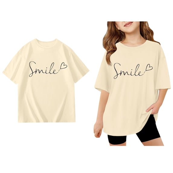 Girls T Shirts Short Sleeve Crew Neck Beige T Shirts for Girls Casual Base Girls Tees 3-4 Years