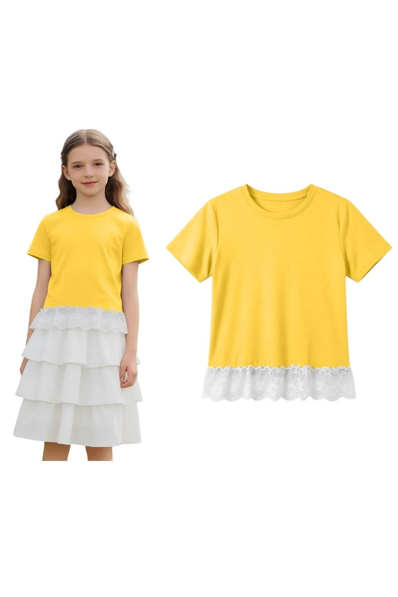 Girls T Shirts Short Sleeve Crew Neck Shirts Basic Plain Girls' Tops Tees 13-14 Years