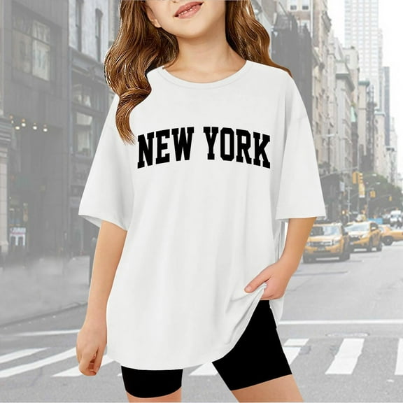 Girls T Shirts Short Sleeve Graphic Letter Print Summer Crewneck Tops Basic Tees Kids White T Shirt Trendy Clothes for Girls 8-10 Years