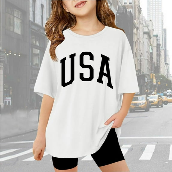 Girls T Shirts Short Sleeve Kids Letter Printed Summer Oversized Tops Boys Plain White Shirt Tee Shirt for Girls 8-10 Years