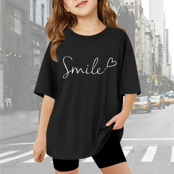 Girls T Shirts Short Sleeve Letter Print Casual Crewneck Basic Tees Boys Plain Black T Shirt T-Shirts for Girls 6T