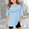 thumbnail image 1 of Girls T Shirts Short Sleeve Letter Print Summer Crewneck Tops Basic Tees Boys Blue T Shirt Girls Tops Size 8-10 Years, 1 of 5