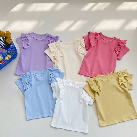 Girls T Shirts Short Sleeve Solid Round Neck Casual Summer Top Girls Tops Sky Blue 12-18 Months