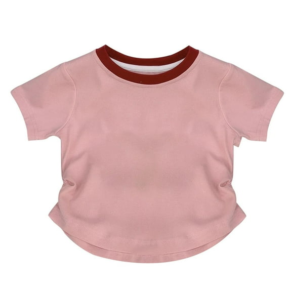 Girls T-Shirts Short Sleeves Kids Summer Cotton Short Sleeve Tops Casual Fashion Round Neck Tshirt for Girls 3-13 Years Pink 1-2 Years