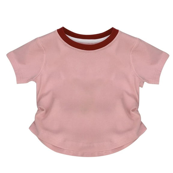 Girls T-Shirts Short Sleeves Kids Summer Cotton Short Sleeve Tops Casual Fashion Round Neck Tshirt for Girls 3-13 Years Pink 1-2 Years