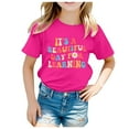 thumbnail image 1 of Girls T Shirts Size 14-16 Letter Graphic Short Sleeve Blouse Tops Baggy Back To School Shirts for Teen Girls Festival Casual Summer Tops,Hot Pink,-, 1 of 4