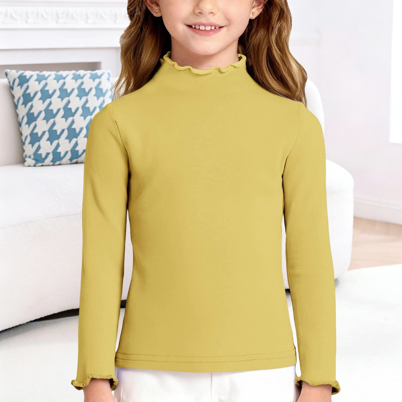 Girls T Shirts Soft Long Sleeve Mock Neck Lace Trim Cozy Brushed Tee ...