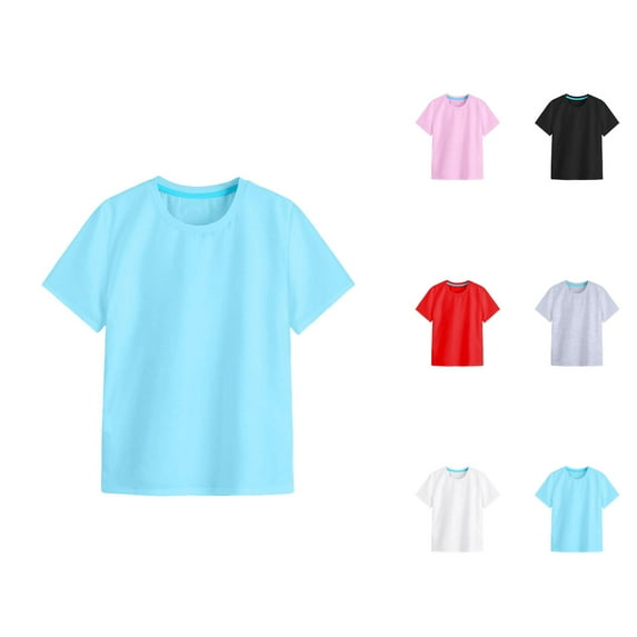 Girls T Shirts Solid Color Crew Neck Short Sleeve Shirts Breathable Stretchy Soft Tops Fashion Comfortable Casual Loose Fit Blouse for Kids Everyday Wear and Outdoor Activities