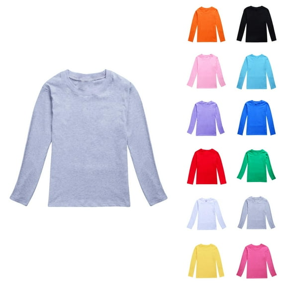 Girls T Shirts Solid Color Long Sleeve Tees Round Neck Slim Fit Shirts Comfortable Breathable Soft Tops Stylish Casual Blouse for Kids Holiday Wear and School