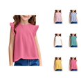 thumbnail image 1 of Girls T Shirts Solid Color Ruffle Sleeve Crew Neck Shirts Breathable Stretchy Soft Tops Fashion Comfortable Casual Loose Fit Blouse for Kids Everyday Wear, 1 of 7