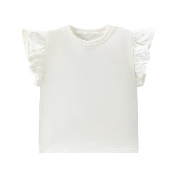 Girls T-Shirts Summer Ruffle Sleeve Tops Ruffle Neck A-Line Blouse Kids Loose Elegant Shirt Leisure Fashion Top Children's Clothing White 12-13 Years