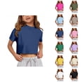thumbnail image 1 of Girls T Shirts Summer Short Sleeve Crewneck Plain Y2k Cropped Tops 5-14 Years, 1 of 7