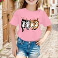 thumbnail image 1 of Girls T Shirts Summer Short Sleeve Loose Fit Cat Print Crewneck Tee Girls Clothes Pink 6-8 Years, 1 of 5