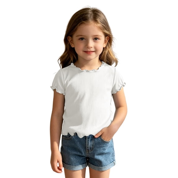 Girls T Shirts Summer Tops Short Sleeves Solid Color Tees Casual Crew Neck Basic Tees for Kids back to school