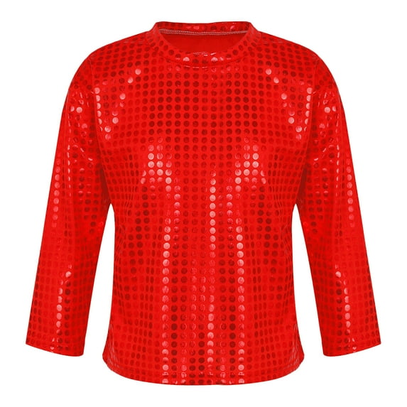 Girls T Shirts Toddler Boys Casual Sequin Glitter Party Gown Long Sleeve Performance Top Size 6 Y-7 Y