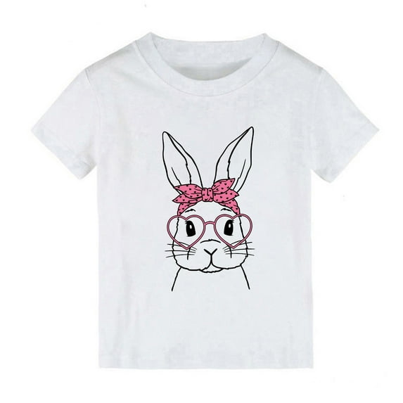 Girls T Shirts Toddler Boys Easter Bunny Happy Easter Short Sleeve Tee Girls Clothes White 5-6 Years