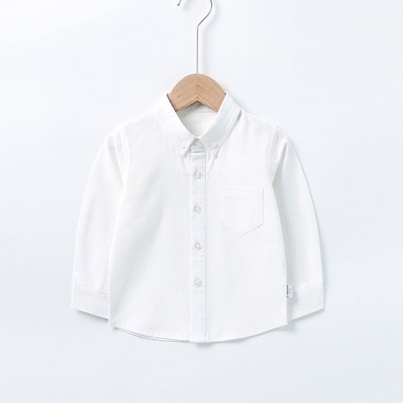 Girls T Shirts Toddler Boys Long Sleeve Oxford Button Down Shirt Girls' Tops White 6-7 Years