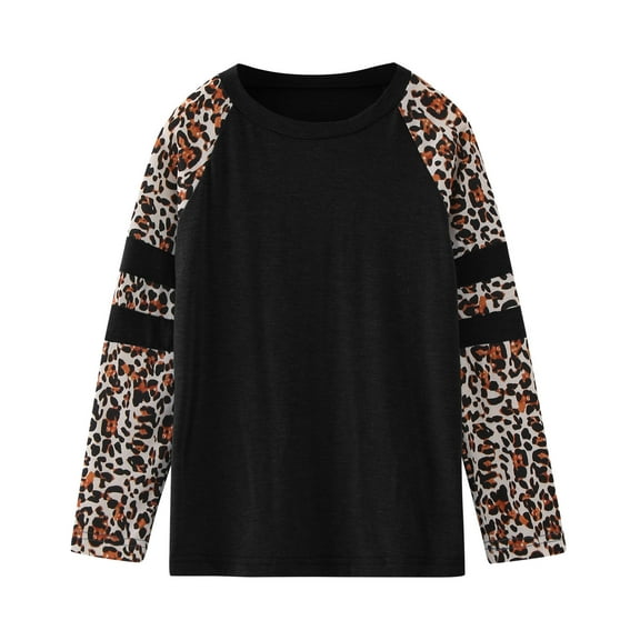 Girls T Shirts Toddler Kids Girls Spring Crewneck Leopard Prints Basic Long Sleeve T Shirt Tops Blouse Baby Boy Summer Clothes Black 3 Years-4 Years