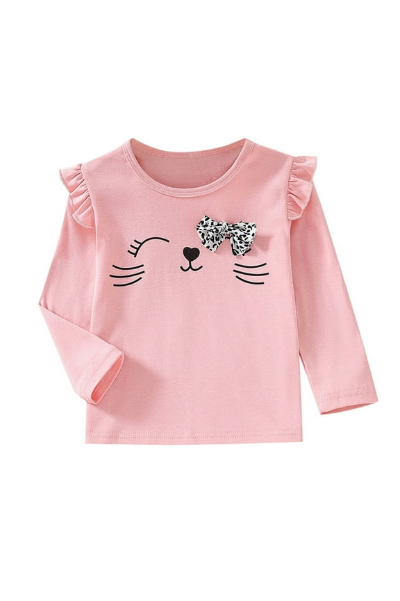 Girls T Shirts Toddler Soft Crewneck Tee Comfort Basic Print Long Sleeve T Shirt Casual Blouse Top Size 3 Y-4 Y