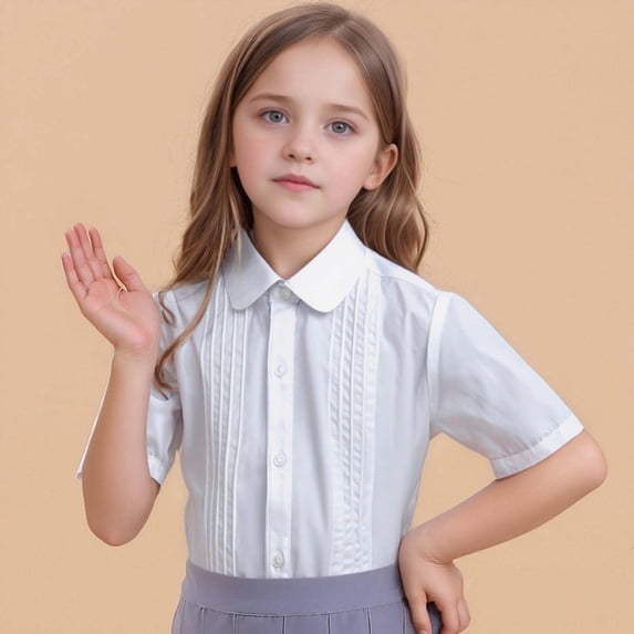Girls T-Shirts Tops Short Sleeve White Shirt Summer School Top For Kids Toddler Big Girl Performance Outfit Casual Blouse White5 69 /170