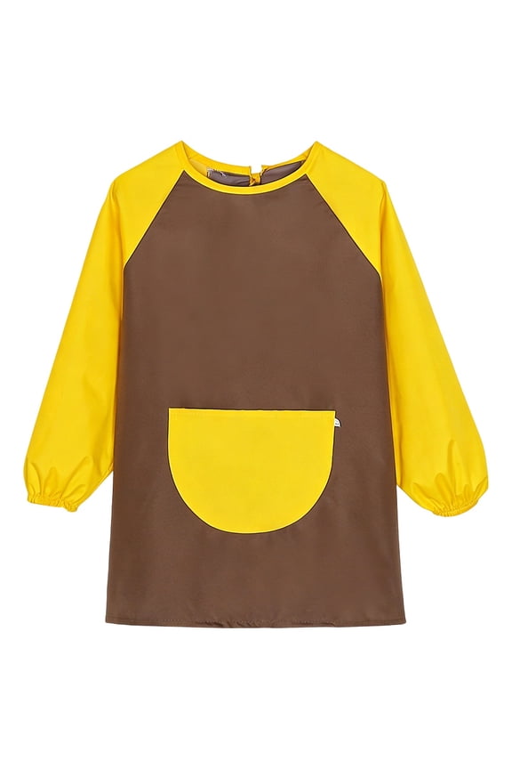 Girls T Shirts Waterproof Apron Large Pocket Eating Painting Smock Soft Breathable Lightweight Stretchy Top for Girls Coffee Size 1-4 Y