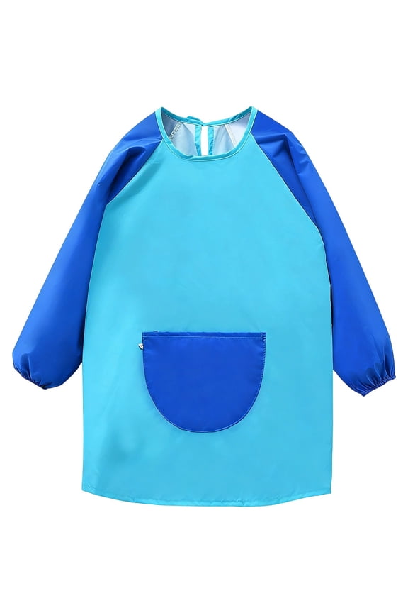 Girls T Shirts Waterproof Apron Large Pocket Eating Painting Smock Soft Breathable Lightweight Stretchy Top for Girls Light Blue Size 1-4 Y