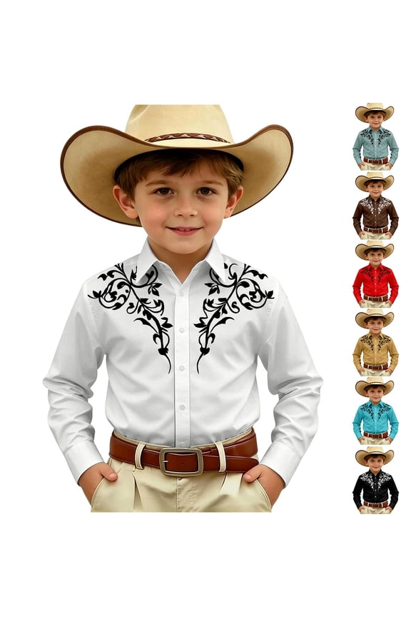 Girls T Shirts Western Themed Long Sleeve Button Up Casual Print Shirt Girls Tops Sky Blue 6-7 Years