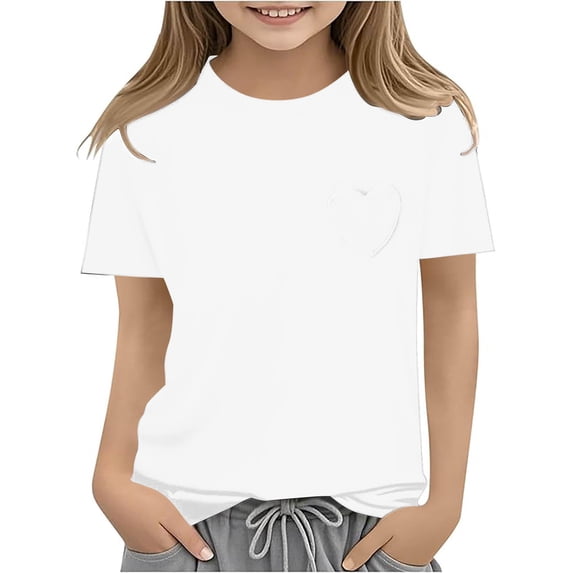 Girls T Shirts White Girls Short Sleeve Tops Casual Girl Clothes Summer Shirts for Girls 6-7 Years
