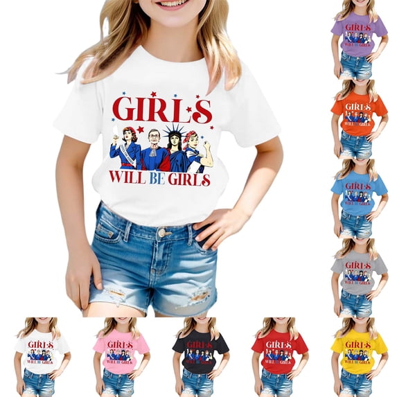 Girls T Shirts Will Be Letter Print Short Sleeve Round Neck Top Girls Tops Orange 1-2 Years