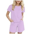 thumbnail image 1 of Girls T-Shirts and Shorts Set 2 Pieces Teen Girls Summer Matching Outfit Solid Trendy Clothes for Little Girl Girls Short Sets 5-6 Toddler, 1 of 9