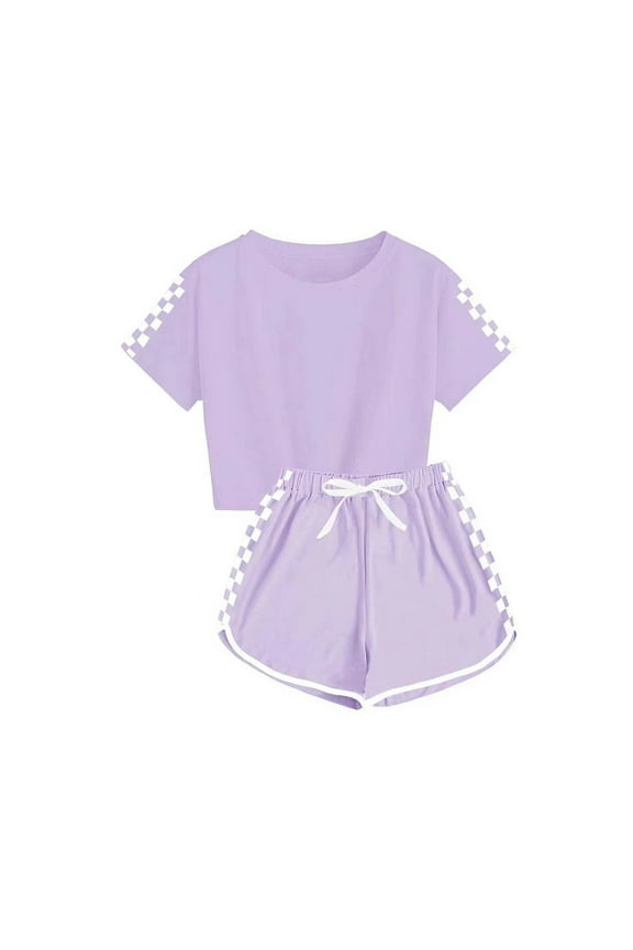 Girls T-Shirts and Shorts Set Soft Pajamas Short Sleeve Set Summer Sport Clothes Homewear Gift