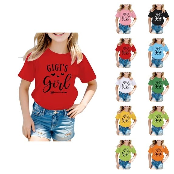 Girls T-Shirts with Cute Graphic Prints Round Neck Short Sleeve Tee Summer Casual Top for Kids Fashionable Everyday Girls Clothing