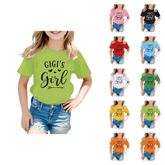 Girls T-Shirts with Cute Graphic Prints Round Neck Short Sleeve Tee Summer Casual Top for Kids Fashionable Everyday Girls Clothing