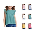 thumbnail image 1 of Girls T Shirts with Ruffle Sleeves Basic Cute Tunic Tank Tops Crewneck Blouse Stylish Summer Clothing for Young Children, 1 of 7
