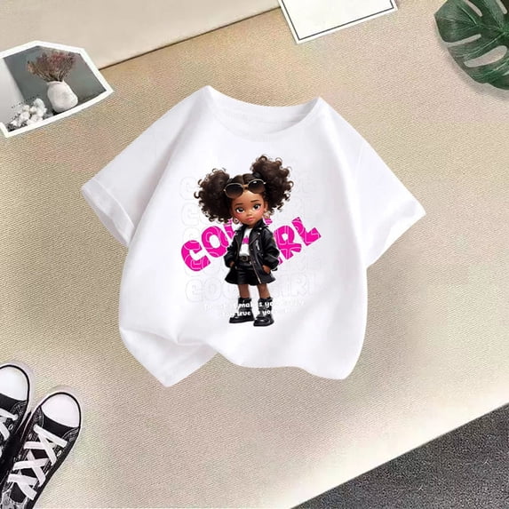 Girls T-shirt Cool Girl Graphic Print Short Sleeve Tees Cute Summer Round Neck Tops (White 11-12 Years)