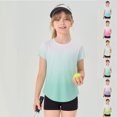 thumbnail image 1 of Girls T-shirts Athletic Mesh Short Sleeve Tee Breathable Short Sleeves T-shirts Rainbow Gradient Color Tennis Shirt for Girls (Mint Green 6-7 Years), 1 of 4
