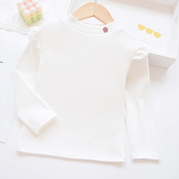 Girls T shirts Long Sleeve Crewneck Solid Color Soft Fleece Fall Winter Cozy Inner Layering T-Shirts for Girls Size 4-5Y
