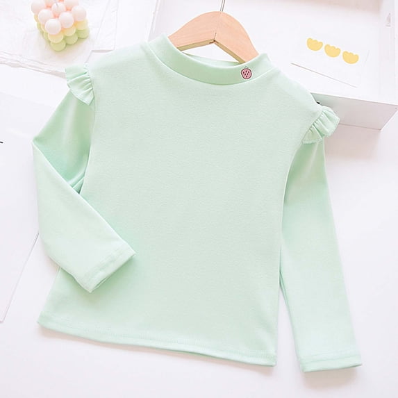 Girls T shirts Long Sleeve Crewneck Solid Color Soft Fleece Fall Winter Cozy Inner Layering T-Shirts for Girls Size 4-5Y
