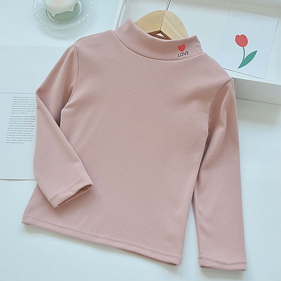 Girls T shirts Long Sleeve Crewneck Solid Color Tops Fall Winter Warm Casual Inner Layering T-Shirts for Girls Size 4-5Y