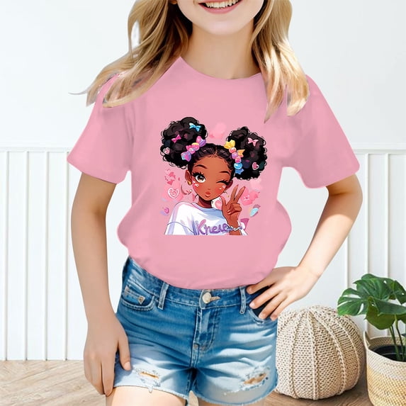 Girls T shirts Short Sleeve Crewneck Fashion Cartoon Print Graphic Tees Casual Layering T-Shirts for Girls Size 3-4Y