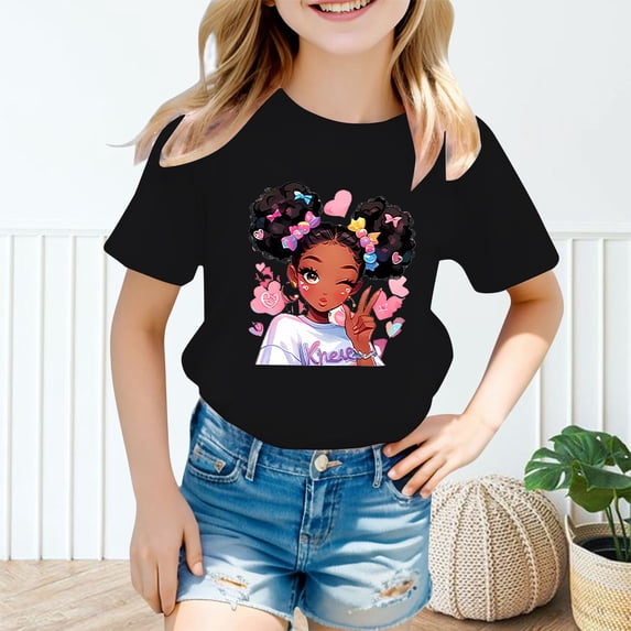 Girls T shirts Short Sleeve Crewneck Fashion Cartoon Print Graphic Tees Casual Layering T-Shirts for Girls Size 3-4Y
