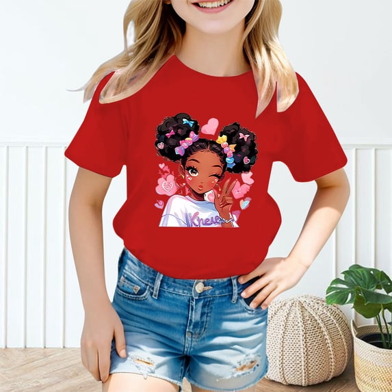 Girls T shirts Short Sleeve Crewneck Fashion Cartoon Print Graphic Tees Casual Layering T-Shirts for Girls Size 3-4Y