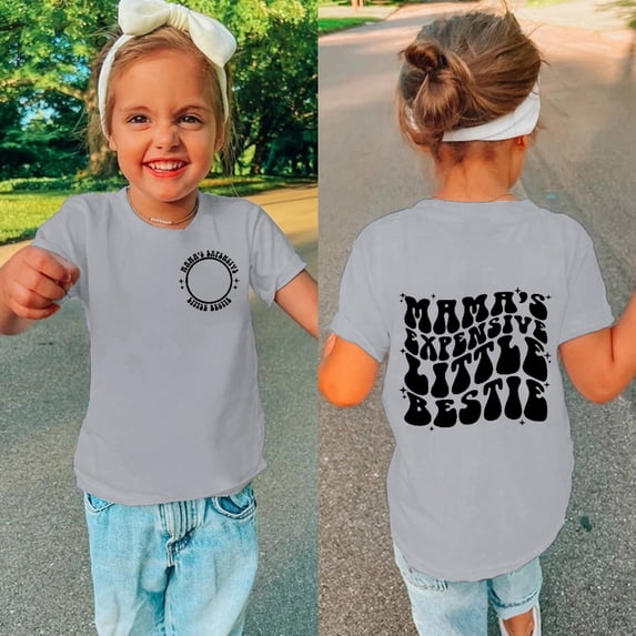 Girls T shirts Short Sleeve Crewneck Fashion Letter Print Graphic Tees Casual Loose T-Shirts for Girls Size 6-7Y