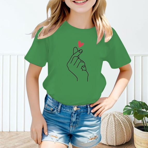 Girls T shirts Short Sleeve Crewneck Fashion Print Graphic Tees Casual Soft Layering T-Shirts for Girls Size 3-4Y