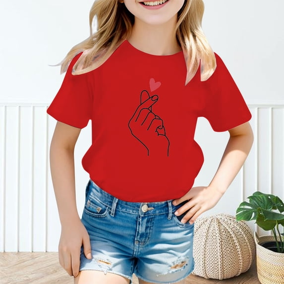 Girls T shirts Short Sleeve Crewneck Fashion Print Graphic Tees Casual Soft Layering T-Shirts for Girls Size 9-10Y