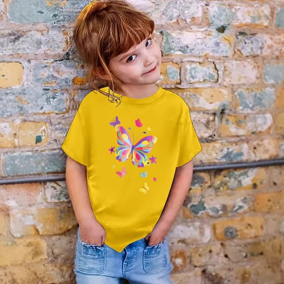 Girls T shirts Short Sleeve Crewneck Fashion Print Graphic Tees Casual Soft T-Shirts for Girls Size 4-5Y