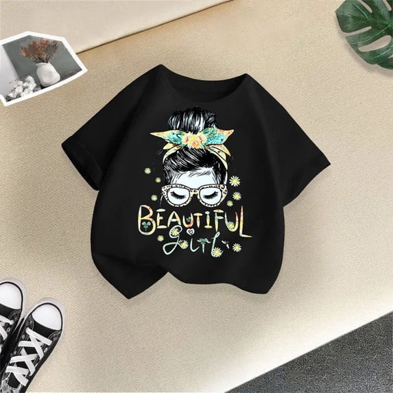 Girls T shirts Short Sleeve Crewneck Fashion Print Graphic Tees Loose Casual Stylish T-Shirts for Girls Size 3-4Y