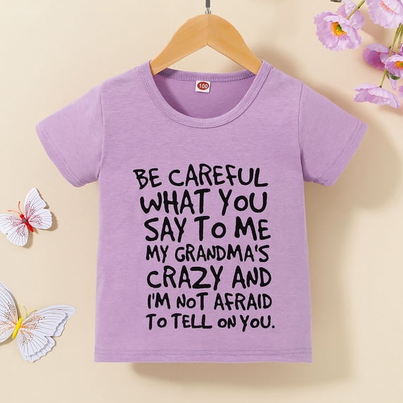 Girls T shirts Short Sleeve Crewneck Fun Letter Print Graphic Tees Stylish Casual T-Shirts for Girls Size 5-6Y
