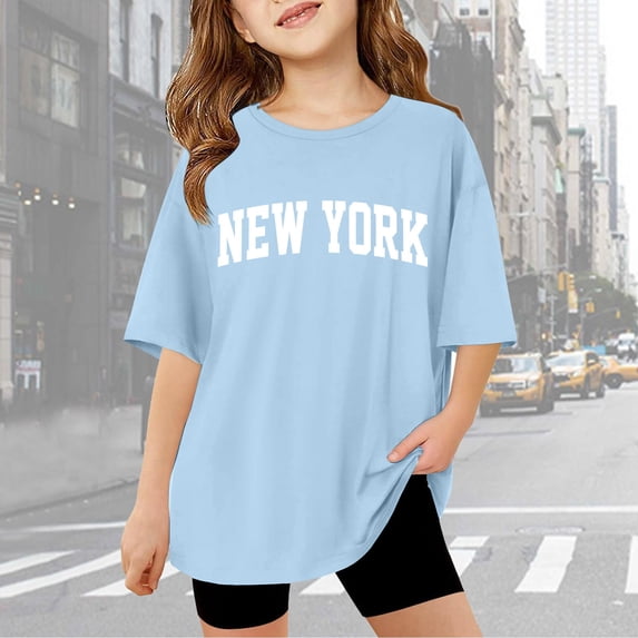 Girls T shirts Short Sleeve Crewneck Graphic Tees Letter Print Loose Soft Summer Casual T-Shirts for Girls Size 5-6Y